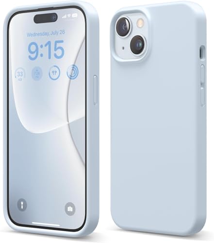 DROBAEDX Schutzhülle aus Flüssigsilikon, kompatibel mit iPhone 15, hochwertiges Silikon, Rundumschutz [stoßfeste Struktur mit 4 Schichten], weiches Mikrofaserfutter, kratzfest (Hellblau) von DROBAEDX