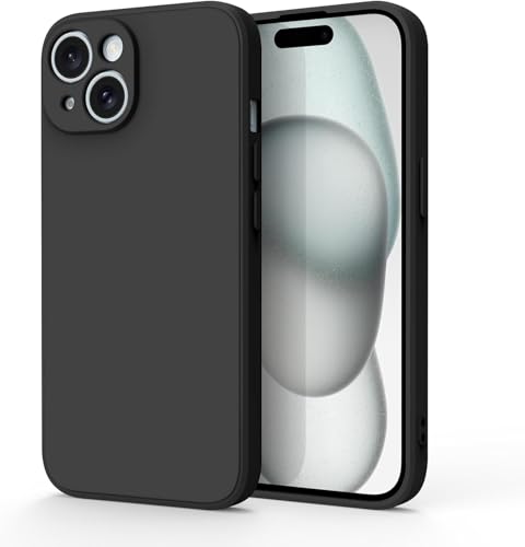 DROBAEDX Schutzhülle für iPhone 15 6,1 Zoll, Schutzhülle aus Silikon mit weichem Mikrofaserfutter, spezielles Design mit geradem Rand (Schwarz, iPhone 15) von DROBAEDX