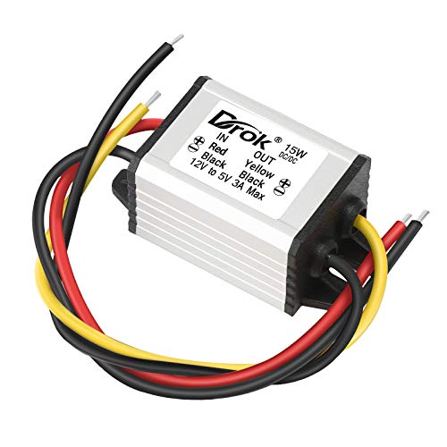 12 V auf 5 DC Konverter, DROK Spannungsregler Board Netzteil Modul, 6,3-22 3 A 15 W Auto Power Buck wasserdicht Step Down Volt Transformator für GPS Navigator 12V to 5V von DROK