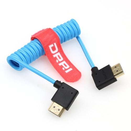 DRRI 8K/60Hz 4K/120Hz 48Gbps Right Angle HDMI to left angle HDMI Coiled Braided Blue Cable for Sony FX3 A7iv Canon C200 C300 C500 C70 to Portkeys LH5H monitor von DRRI