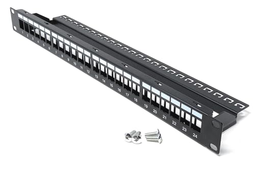 24-Port 1U Blank Patchpanel mit Kabelmanagementleiste, ungeschirmt, 48,3 cm Rackmontage, kompatibel mit Cat6A, Cat5, Cat5e, Cat6, Cat7, Cat8, Cat9 Snap-In Keystone-Buchsen 24-Port 1U Blank Patchpanel mit Kabelmanagementleiste, ungeschirmt, 48,3 cm Rackmontage, kompatibel mit Cat6A, Cat5, Cat5e, Cat6, Cat7, Cat8, Cat9 Snap-In Keystone-Buchsen von DRUT