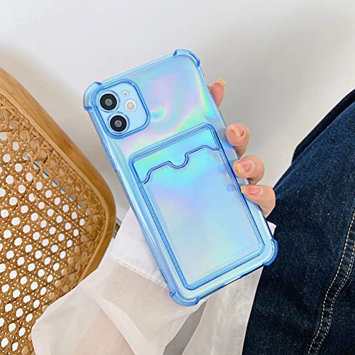 Laser Transparente Kartentaschen Hülle für iPhone 11 12 13 Pro Max XR X XS Max 8 7 14 Plus Silikon Handyhülle, Blau, für iPhone 14Pro Max von DRXVE