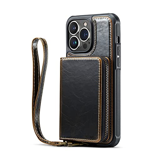 Zipper Wallet Card Phone Case für iPhone 14 13 12 11 Pro Max Leder Flip Stand Cover für Samsung Galaxy S22 Plus S21 Ultra, Kaffee, für iPhone 11 Pro von DRXVE
