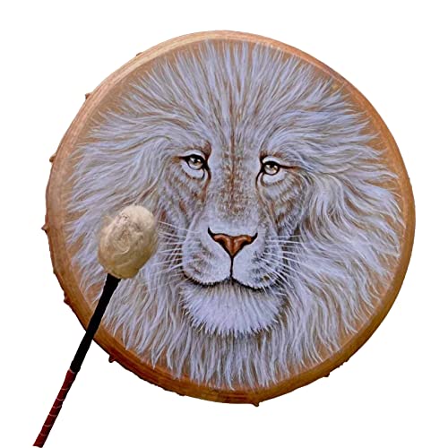 DRYEN Löwe Schamanentrommel, 10 Zoll Löwe Muster Handgemachte Shaman Drum Stick Spirituelle Instrumente Exquisite Optik Sibirische Drum Spirit Musik Symbol von DRYEN