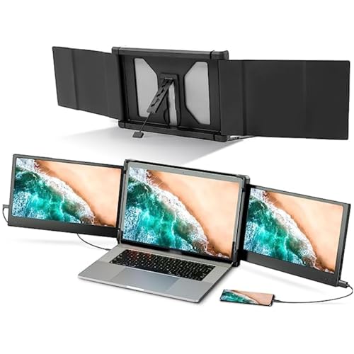 DRYIC Tragbarer Laptop-Monitor, FHD IPS Dreifach-Monitor mit integriertem Ständer, Typ-C/USB A Laptop-Bildschirmverlängerung DRYIC Tragbarer Laptop-Monitor, FHD IPS Dreifach-Monitor mit integriertem Ständer, Typ-C/USB A Laptop-Bildschirmverlängerung von DRYIC