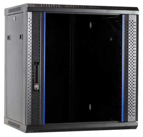12HE Netzwerkschrank (Serverschrank) 19 Zoll Wandmontage - mit Glastür - Nicht vormontiert (BxTxH) 600 x 450 x 634mm - Schwarz - Traglast 40 kg von DSIT