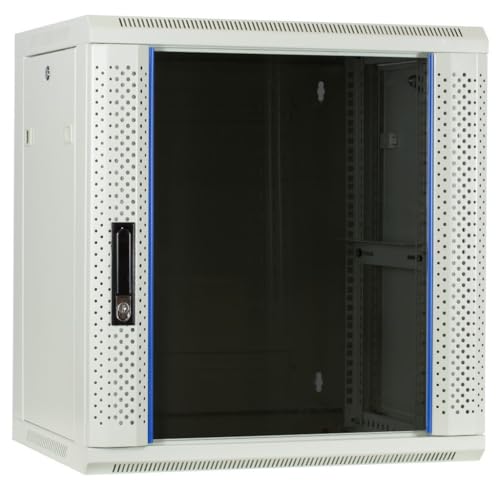 12HE Netzwerkschrank (Serverschrank) 19 Zoll Wandmontage - mit Glastür - Weiß - (BxTxH) 600 x 450 x 634mm - Traglast 60 kg von DSIT