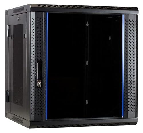 12HE Netzwerkschrank (Serverschrank) 19 Zoll wendbares Wandgehäuse mit Glastür und perforierten Seitenwänden (BxTxH) 600 x 600 x 635mm - Schwarz - Traglast 60 kg von DSIT