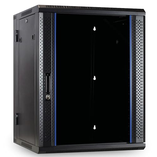 15HE Netzwerkschrank (Serverschrank) 19 Zoll wendbares Wandgehäuse mit Glastür (BxTxH) 600 x 600 x 770mm - Schwarz - Traglast 60 kg von DSIT