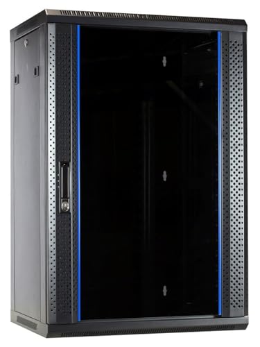 18HE Netzwerkschrank (Serverschrank) 19 Zoll Wandmontage - mit Glastür - Nicht vormontiert (BxTxH) 600 x 450 x 900 mm - Schwarz - Traglast 40 kg von DSIT