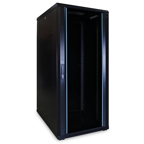 27HE 19 Zoll Serverschrank - mit Glastür (BxTxH) 600 x 800 x 1400mm - Schwarz - Traglast 800 kg von DSIT