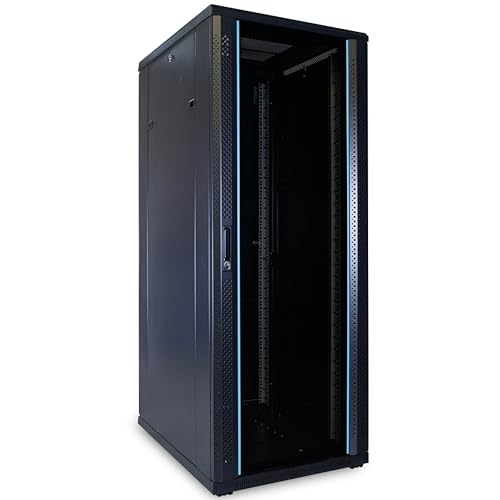 32HE 19 Zoll Serverschrank - mit Glastür (BxTxH) 600 x 800 x 1600mm - Schwarz - Traglast 800 kg von DSIT