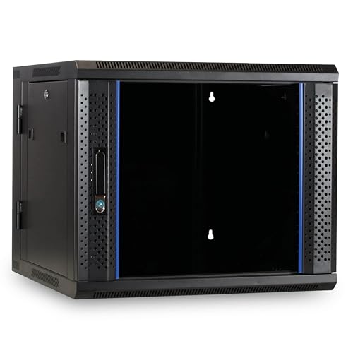 9HE Netzwerkschrank (Serverschrank) 19 Zoll wendbares Wandgehäuse mit Glastür (BxTxH) 600 x 600 x 501mm - Schwarz - Traglast 60 kg von DSIT