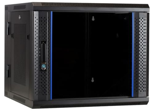 9HE Netzwerkschrank (Serverschrank) 19 Zoll wendbares Wandgehäuse mit Glastür und perforierten Seitenwänden (BxTxH) 600 x 600 x 501mm - Schwarz - Traglast 60 kg von DSIT