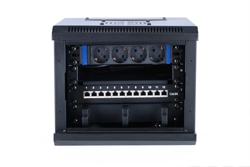 DSIT 10 Zoll Set: 4HE Netzwerkschrank zur Wandmontage – Fachboden – Steckdosenleiste – Kabelführungsleiste – CAT6A STP Patchpanel von DSIT