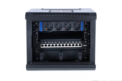 DSIT 10 Zoll Set: 4HE Netzwerkschrank zur Wandmontage – Fachboden – Steckdosenleiste – Kabelführungsleiste – CAT6A STP Patchpanel von DSIT