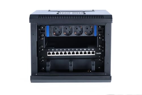 DSIT 10 Zoll Set: 4HE Netzwerkschrank zur Wandmontage – Rackschienen – Steckdosenleiste – Kabelführungsleiste – CAT6A STP Patchpanel von DSIT