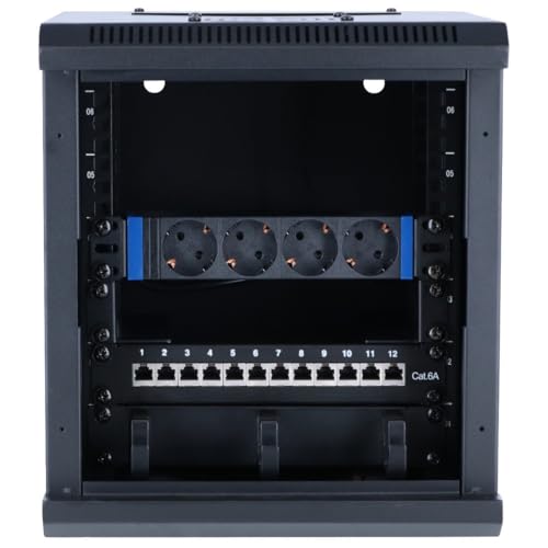 DSIT 10 Zoll Set: 6HE Netzwerkschrank zur Wandmontage – Rackschienen – Steckdosenleiste – Kabelführungsleiste – CAT6A STP Patchpanel von DSIT