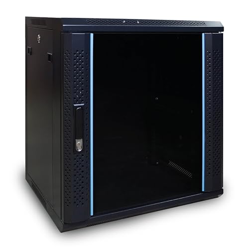 12HE Netzwerkschrank (Serverschrank) 19 Zoll Wandmontage - mit Glastür (BxTxH) 600 x 450 x 634mm - Schwarz - Traglast 60 kg von DSIT