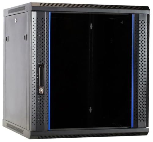 12HE Netzwerkschrank (Serverschrank) 19 Zoll Wandmontage mit Glastür - Nicht vormontiert (BxTxH) 600 x 600 x 635mm - Schwarz - Traglast 40 kg von DSIT