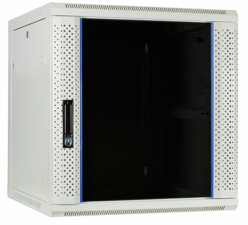 12HE Netzwerkschrank (Serverschrank) 19 Zoll Wandmontage mit Glastür - Weiß (BxTxH) 600 x 600 x 635mm - Traglast 60 kg von DSIT