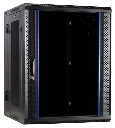 15HE Netzwerkschrank (Serverschrank) 19 Zoll wendbares Wandgehäuse mit Glastür und perforierten Seitenwänden (BxTxH) 600 x 600 x 770mm - Schwarz - Traglast 60 kg von DSIT