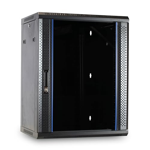 15HE Netzwerkschrank (Serverschrank) 19 Zoll Wandmontage - mit Glastür (BxTxH) 600 x 450 x 770 mm - Schwarz - Traglast 60 kg von DSIT