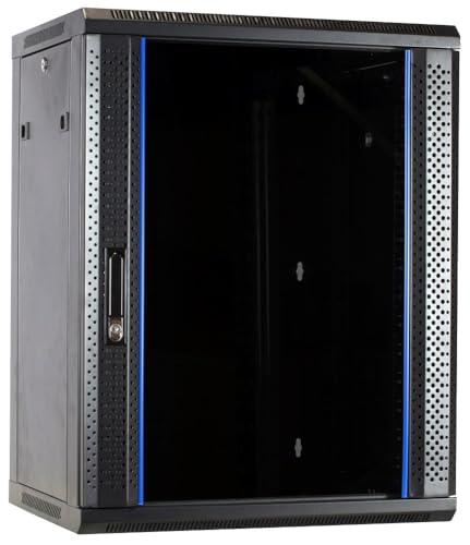 15HE Netzwerkschrank (Serverschrank) 19 Zoll Wandmontage mit Glastür - Nicht vormontiert (BxTxH) 600 x 600 x 770mm - Schwarz - Traglast 40 kg von DSIT