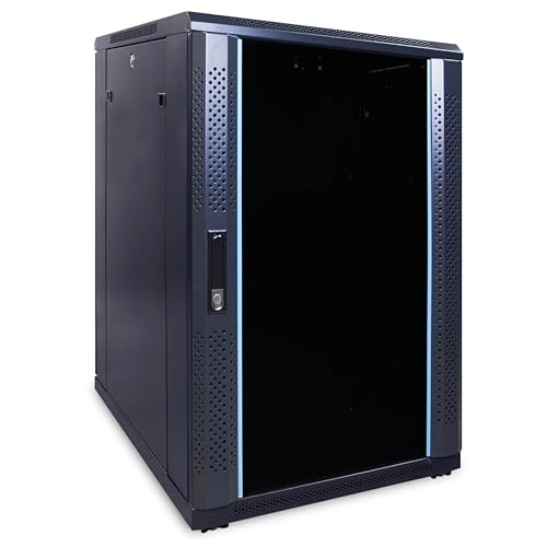 DSIT 18HE 19 Zoll Serverschrank - mit Glastür (BxTxH) 600 x 800 x 1000mm - Schwarz - Abschließbar - Traglast 800 kg - Robuste Konstruktion von DSIT