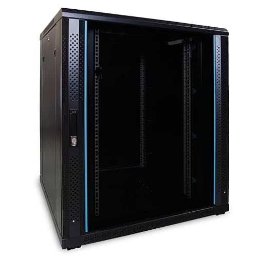 DSIT 18HE 19 Zoll Serverschrank - mit Glastür (BxTxH) 800 x 800 x 1000mm - Schwarz - Abschließbar - Traglast 800 kg - Robuste Konstruktion von DSIT