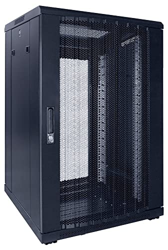 DSIT 18HE 19 Zoll Serverschrank - mit perforierter Fronttür (BxTxH) 600 x 600 x 1000mm - Schwarz - Abschließbar - Traglast 800 kg - Robuste Konstruktion von DSIT