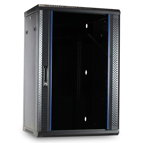 18HE Netzwerkschrank (Serverschrank) 19 Zoll Wandmontage - mit Glastür (BxTxH) 600 x 450 x 900 mm - Schwarz - Traglast 60 kg von DSIT