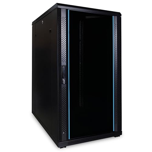 22HE 19 Zoll Serverschrank - mit Glastür (BxTxH) 600 x 800 x 1200mm - Schwarz - Traglast 800 kg von DSIT