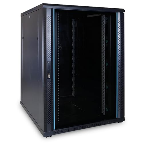 DSIT 22HE 19 Zoll Serverschrank - mit Glastür (BxTxH) 800 x 1000 x 1200mm - Schwarz - Abschließbar - Traglast 800 kg - Robuste Konstruktion von DSIT