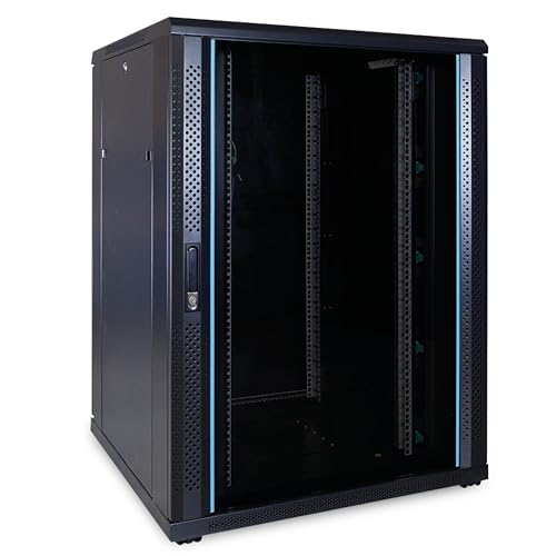 22HE 19 Zoll Serverschrank - mit Glastür (BxTxH) 800 x 800 x 1200mm - Schwarz - Traglast 800 kg von DSIT