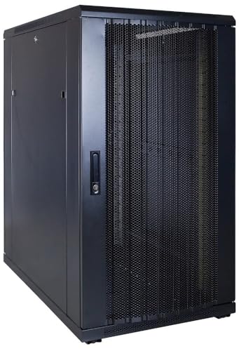 DSIT 22HE 19 Zoll Serverschrank - mit perforierter Fronttür (BxTxH) 600 x 1000 x 1200mm - Schwarz - Abschließbar - Traglast 800 kg - Robuste Konstruktion von DSIT