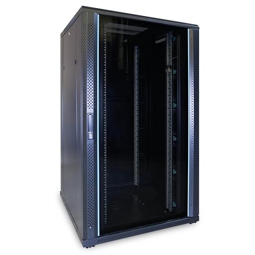 DSIT 27HE 19 Zoll Serverschrank - mit Glastür (BxTxH) 800 x 800 x 1400mm - Schwarz - Abschließbar - Traglast 800 kg - Robuste Konstruktion von DSIT