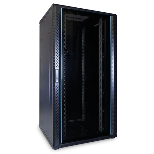 DSIT 32HE 19 Zoll Serverschrank - mit Glastür (BxTxH) 800 x 800 x 1600mm - Schwarz - Abschließbar - Traglast 800 kg - Robuste Konstruktion von DSIT