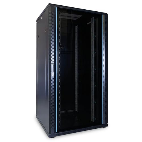 32HE 19 Zoll Serverschrank - mit Glastür (BxTxH) 800 x 800 x 1600mm - Schwarz - Traglast 800 kg von DSIT