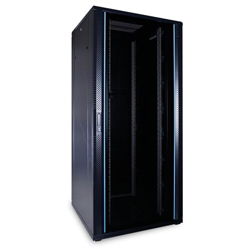 DSIT 37HE 19 Zoll Serverschrank - mit Glastür (BxTxH) 800 x 800 x 1800mm - Schwarz - Abschließbar - Traglast 800 kg - Robuste Konstruktion von DSIT