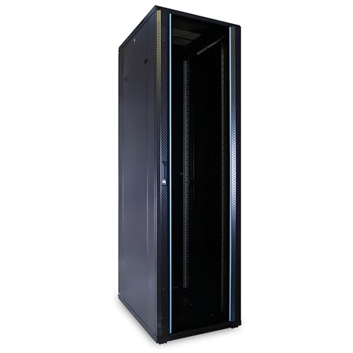 DSIT 42HE 19 Zoll Serverschrank - mit Glastür (BxTxH) 600 x 800 x 2000mm - Schwarz - Abschließbar - Traglast 800 kg - Robuste Konstruktion von DSIT