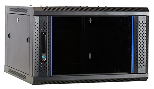 DSIT 6HE Netzwerkschrank (Serverschrank) 19 Zoll Wandmontage - mit Glastür - Nicht vormontiert (BxTxH) 600 x 600 x 368mm - Schwarz - Abschließbar - Traglast 40 kg - Robuste Konstruktion von DSIT