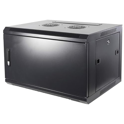6HE Netzwerkschrank (Serverschrank) 19 Zoll Wandmontage - mit Metalltür (BxTxH) 600 x 600 x 367mm - Schwarz - Traglast 60 kg von DSIT
