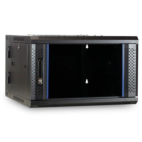 6HE Netzwerkschrank (Serverschrank) 19 Zoll wendbares Wandgehäuse mit Glastür (BxTxH) 600 x 600 x 368mm - Schwarz - Traglast 60 kg von DSIT