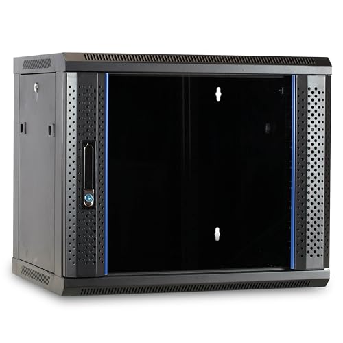 DSIT 9HE Netzwerkschrank (Serverschrank) 19 Zoll Wandmontage - mit Glastür (BxTxH) 600 x 450 x 500mm - Schwarz - Abschließbar - Traglast 60 kg - Robuste Konstruktion von DSIT