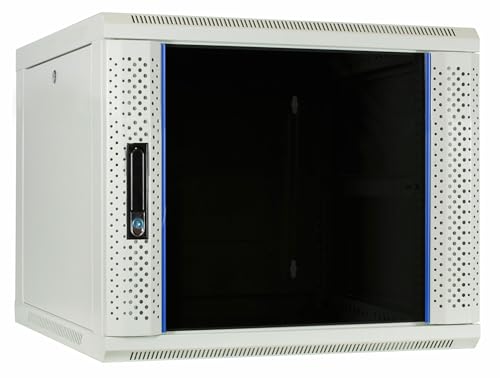 9HE Netzwerkschrank (Serverschrank) 19 Zoll Wandmontage mit Glastür (BxTxH) 600 x 600 x 500mm - Weiß - Traglast 60 kg von DSIT