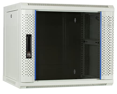 DSIT 9HE Netzwerkschrank (Serverschrank) 19 Zoll Wandmontage - mit Glastür - Weiß/Grauweiß - (BxTxH) 600 x 450 x 500mm - Abschließbar - Traglast 60 kg - Robuste Konstruktion von DSIT