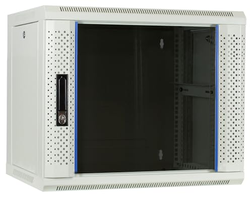 9HE Netzwerkschrank (Serverschrank) 19 Zoll Wandmontage - mit Glastür - Weiß - (BxTxH) 600 x 450 x 500mm - Traglast 60 kg von DSIT