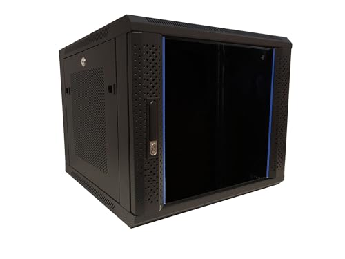 DSIT 9HE Serverschrank - 19 Zoll Wandgehäuse mit Glastür und Perforierte Seitenwände (BxTxH) 600 x 600 x 501mm - Schwarz - Abschließbar - Traglast 60 kg - Robuste Konstruktion von DSIT