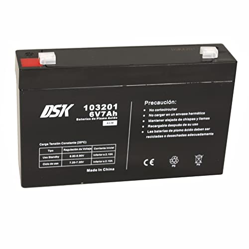 DSK 103201 - Versiegelte wiederaufladbare AGM-Bleibatterie 6V mit 7Ah. Ideal für Auto- und Elektromotorräder für Kinder, Motorroller, USV-Systeme, Sicherheits- und Kommunikationssysteme… von DSK